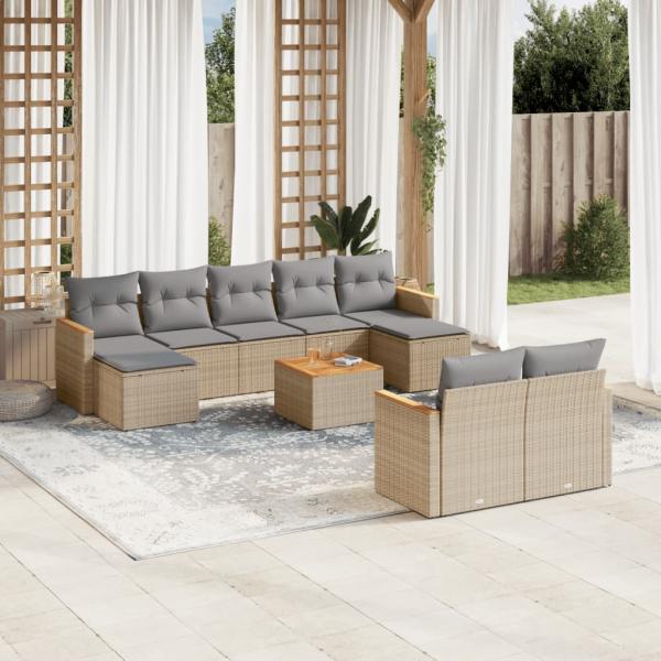 ARDEBO.de - 10-tlg. Garten-Sofagarnitur mit Kissen Beige Poly Rattan