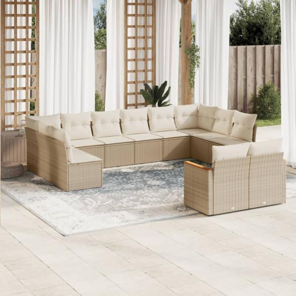 ARDEBO.de - 12-tlg. Garten-Sofagarnitur mit Kissen Beige Poly Rattan