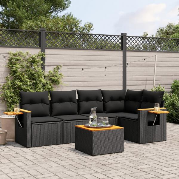 ARDEBO.de - 6-tlg. Garten-Sofagarnitur mit Kissen Schwarz Poly Rattan