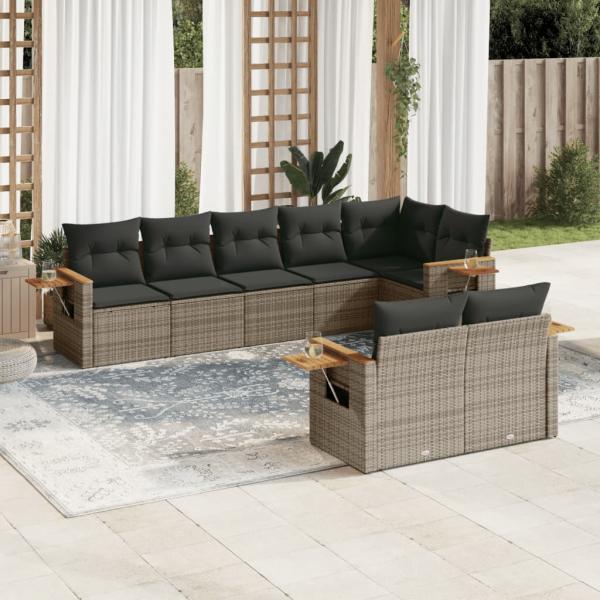 ARDEBO.de - 8-tlg. Garten-Sofagarnitur mit Kissen Grau Poly Rattan