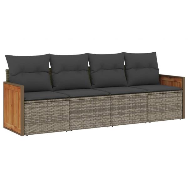 4-tlg. Garten-Sofagarnitur mit Kissen Grau Poly Rattan