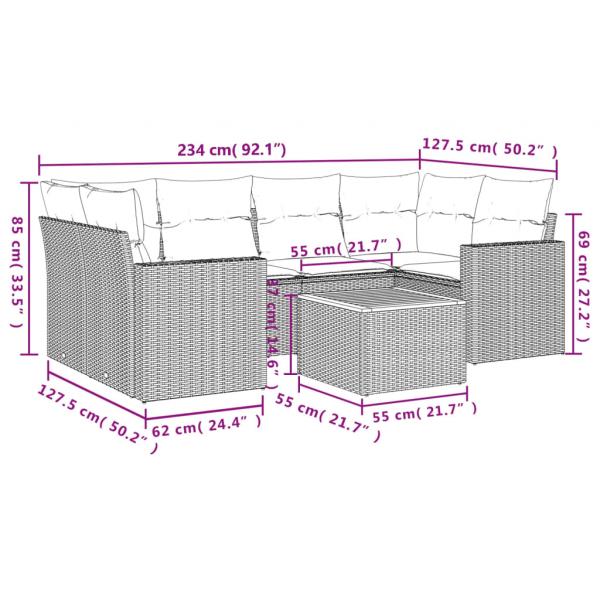 7-tlg. Garten-Sofagarnitur mit Kissen Schwarz Poly Rattan