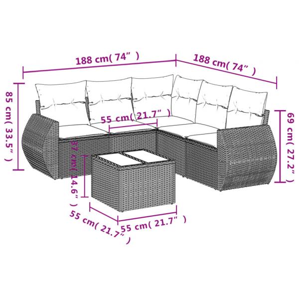 6-tlg. Garten-Sofagarnitur mit Kissen Beige Poly Rattan