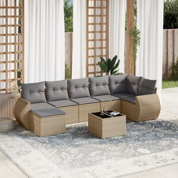 ARDEBO.de - 8-tlg. Garten-Sofagarnitur mit Kissen Beige Poly Rattan