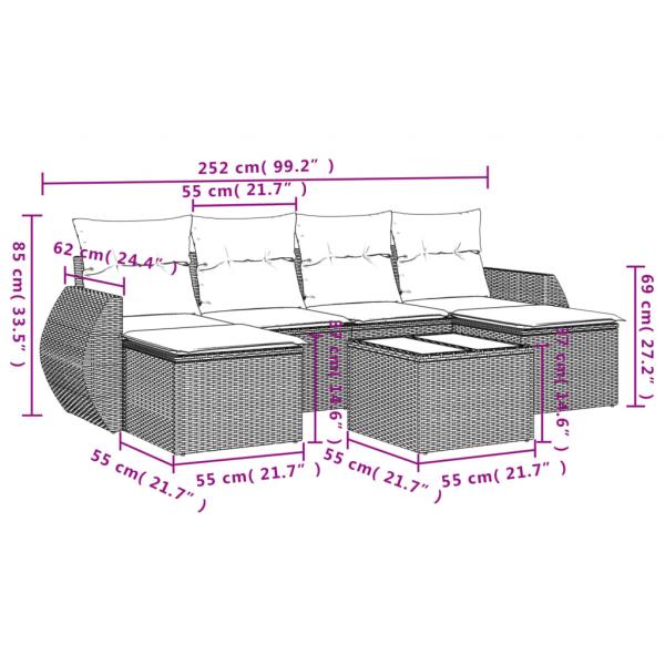 7-tlg. Garten-Sofagarnitur mit Kissen Beige Poly Rattan