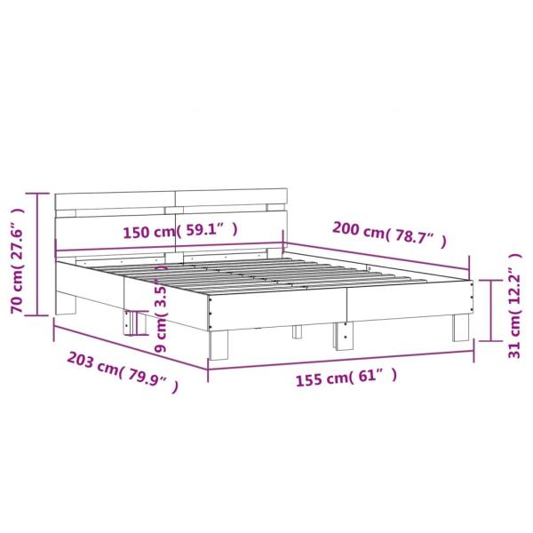 Bettgestell mit Kopfteil Grau Sonoma 150x200 cm Holzwerkstoff