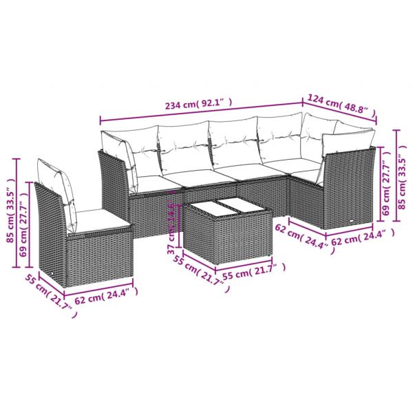 7-tlg. Garten-Sofagarnitur mit Kissen Beige Poly Rattan