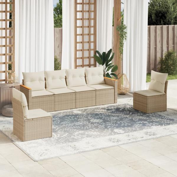 ARDEBO.de - 6-tlg. Garten-Sofagarnitur mit Kissen Beige Poly Rattan