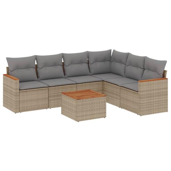 7-tlg. Garten-Sofagarnitur mit Kissen Beige Poly Rattan