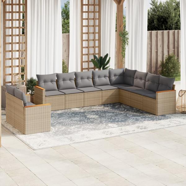 ARDEBO.de - 10-tlg. Garten-Sofagarnitur mit Kissen Beige Poly Rattan