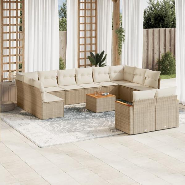 ARDEBO.de - 13-tlg. Garten-Sofagarnitur mit Kissen Beige Poly Rattan