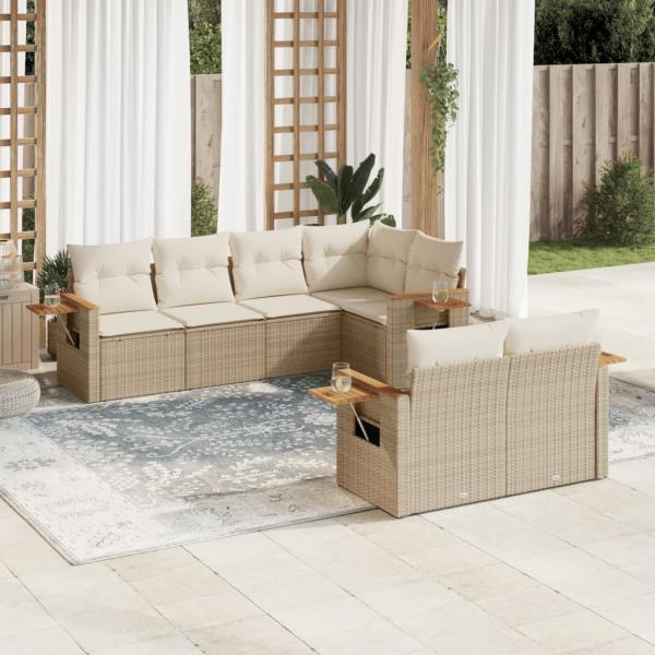 ARDEBO.de - 7-tlg. Garten-Sofagarnitur mit Kissen Beige Poly Rattan