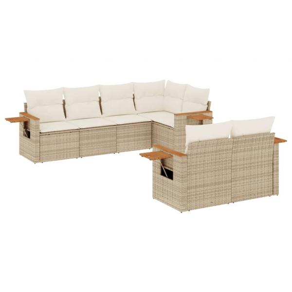 7-tlg. Garten-Sofagarnitur mit Kissen Beige Poly Rattan