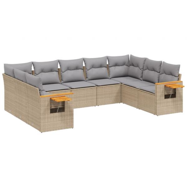 9-tlg. Garten-Sofagarnitur mit Kissen Beige Poly Rattan