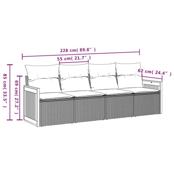 4-tlg. Garten-Sofagarnitur mit Kissen Beige Poly Rattan