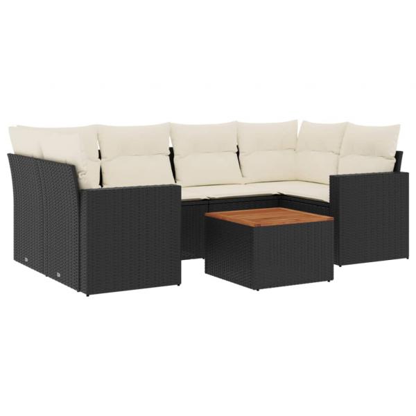 7-tlg. Garten-Sofagarnitur mit Kissen Schwarz Poly Rattan