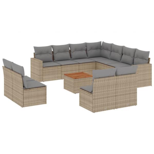 12-tlg. Garten-Sofagarnitur mit Kissen Beige Poly Rattan