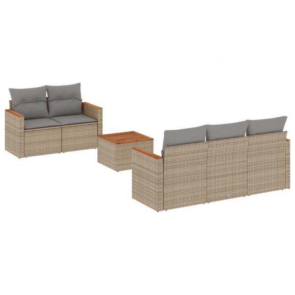 6-tlg. Garten-Sofagarnitur mit Kissen Beige Poly Rattan