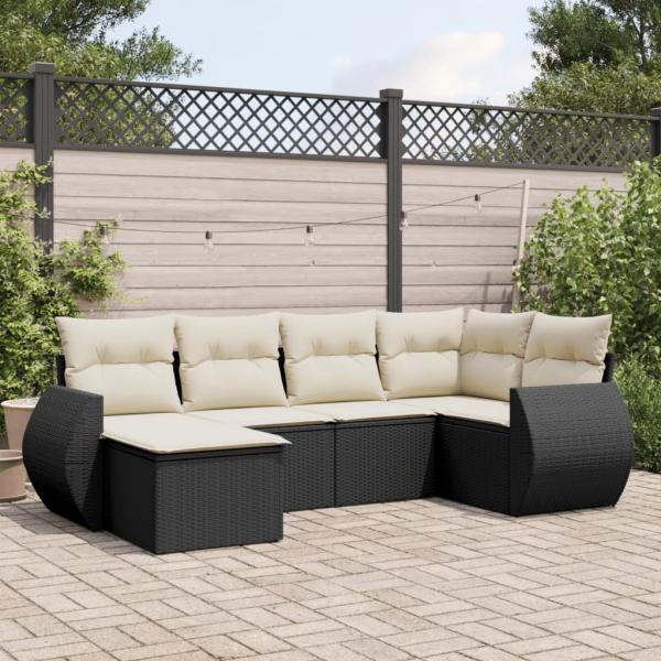 ARDEBO.de - 6-tlg. Garten-Sofagarnitur mit Kissen Schwarz Poly Rattan