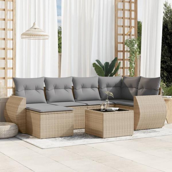 ARDEBO.de - 7-tlg. Garten-Sofagarnitur mit Kissen Beige Poly Rattan