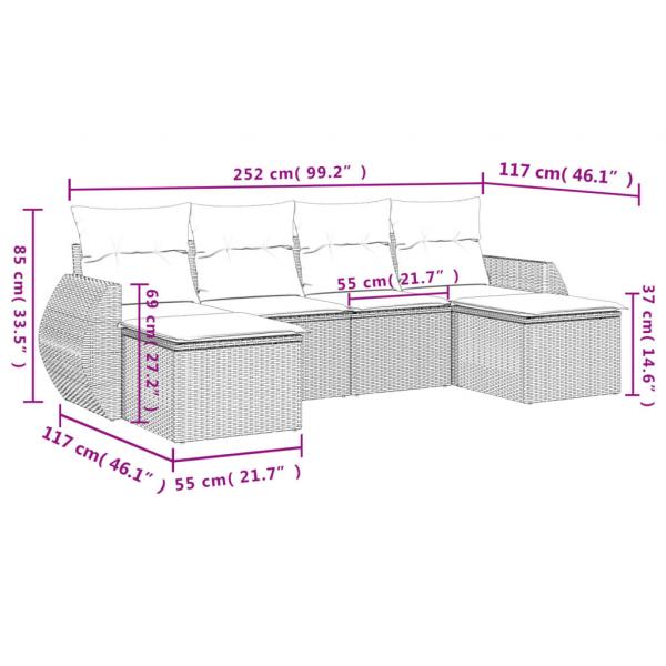 6-tlg. Garten-Sofagarnitur mit Kissen Schwarz Poly Rattan