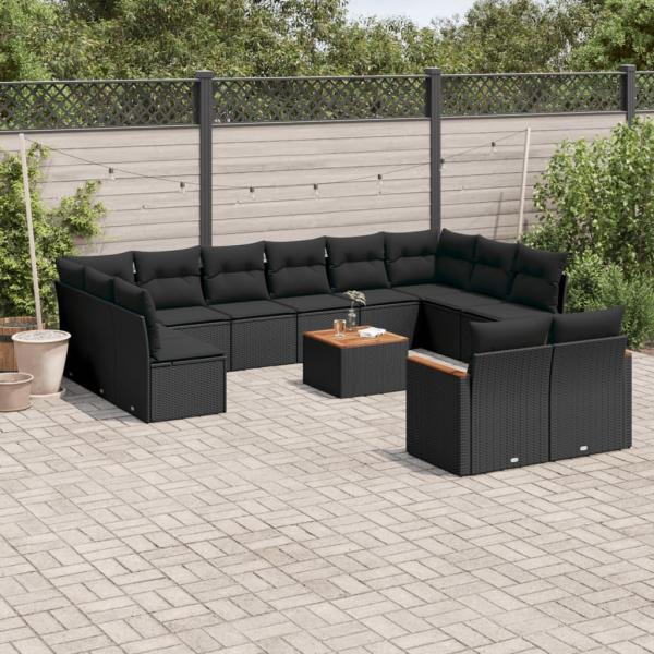 ARDEBO.de - 13-tlg. Garten-Sofagarnitur mit Kissen Schwarz Poly Rattan