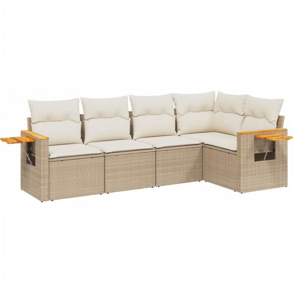 5-tlg. Garten-Sofagarnitur mit Kissen Beige Poly Rattan