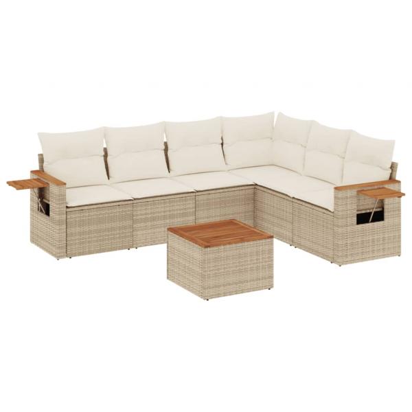 7-tlg. Garten-Sofagarnitur mit Kissen Beige Poly Rattan