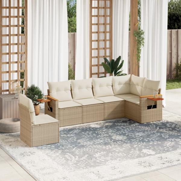 ARDEBO.de - 6-tlg. Garten-Sofagarnitur mit Kissen Beige Poly Rattan