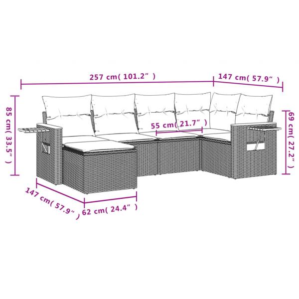 6-tlg. Garten-Sofagarnitur mit Kissen Beige Poly Rattan