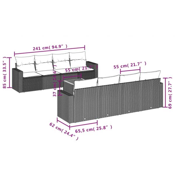 9-tlg. Garten-Sofagarnitur mit Kissen Schwarz Poly Rattan