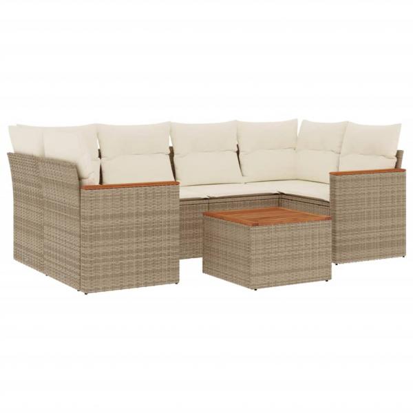 7-tlg. Garten-Sofagarnitur mit Kissen Beige Poly Rattan