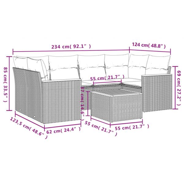 7-tlg. Garten-Sofagarnitur mit Kissen Beige Poly Rattan