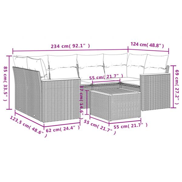 7-tlg. Garten-Sofagarnitur mit Kissen Grau Poly Rattan