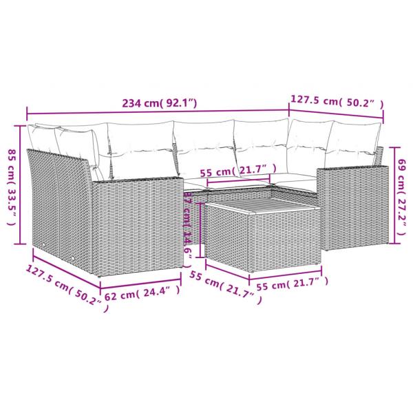 7-tlg. Garten-Sofagarnitur mit Kissen Beige Poly Rattan