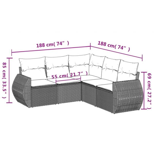 5-tlg. Garten-Sofagarnitur mit Kissen Beige Poly Rattan