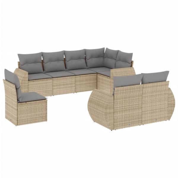 8-tlg. Garten-Sofagarnitur mit Kissen Beige Poly Rattan