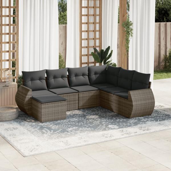 ARDEBO.de - 7-tlg. Garten-Sofagarnitur mit Kissen Grau Poly Rattan