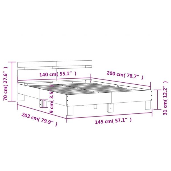 Bettgestell mit Kopfteil Betongrau 140x200 cm Holzwerkstoff