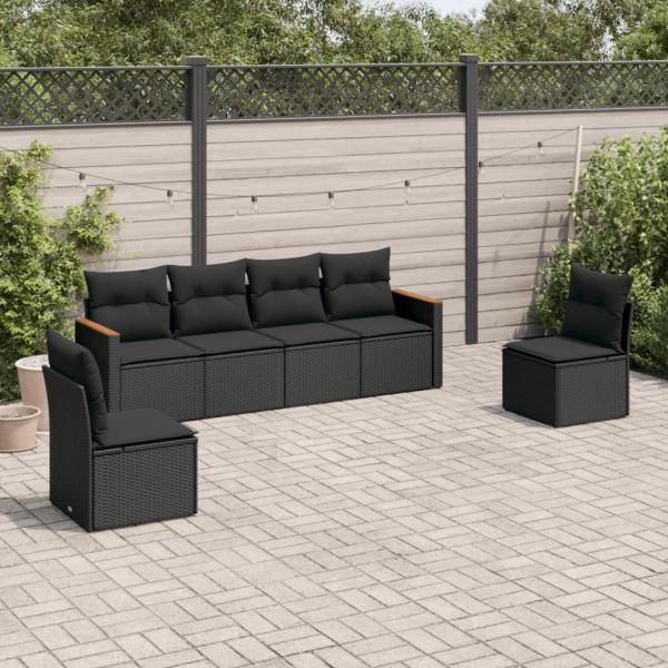 ARDEBO.de - 6-tlg. Garten-Sofagarnitur mit Kissen Schwarz Poly Rattan