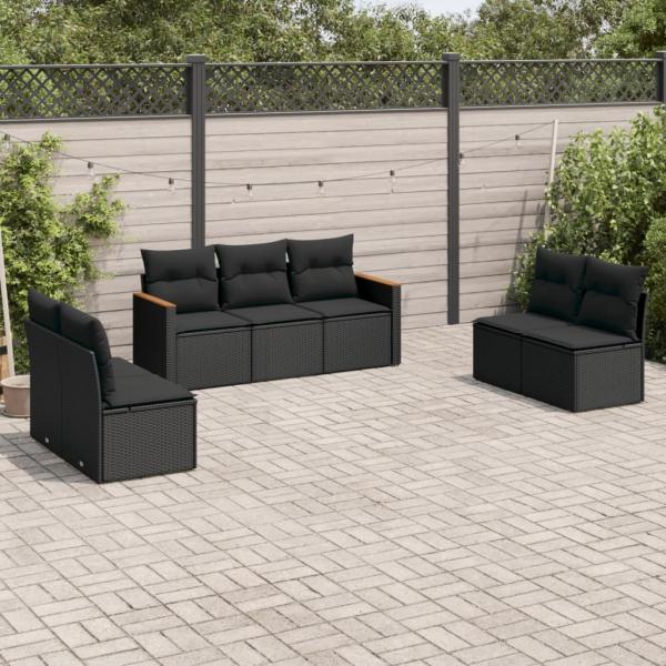 ARDEBO.de - 7-tlg. Garten-Sofagarnitur mit Kissen Schwarz Poly Rattan