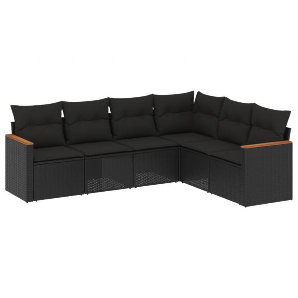 6-tlg. Garten-Sofagarnitur mit Kissen Schwarz Poly Rattan