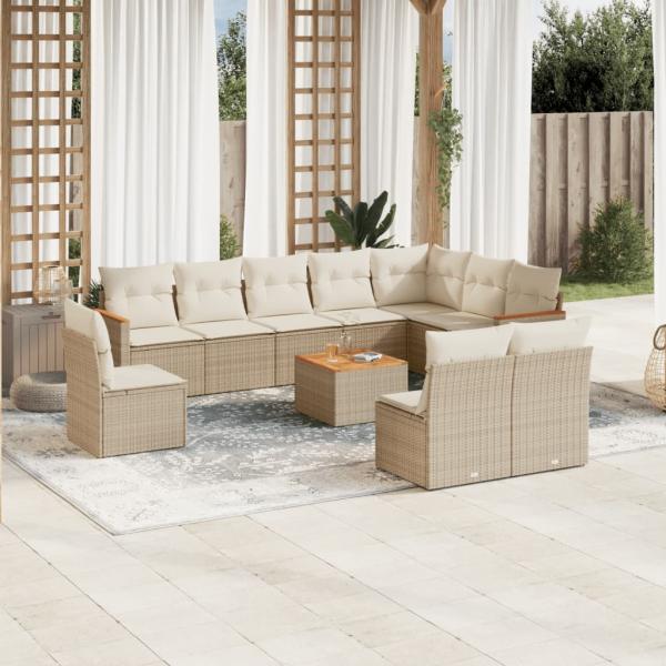 ARDEBO.de - 11-tlg. Garten-Sofagarnitur mit Kissen Beige Poly Rattan