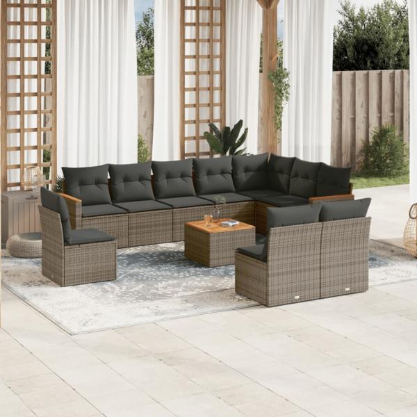 ARDEBO.de - 11-tlg. Garten-Sofagarnitur mit Kissen Grau Poly Rattan