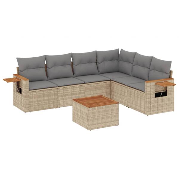 7-tlg. Garten-Sofagarnitur mit Kissen Beige Poly Rattan