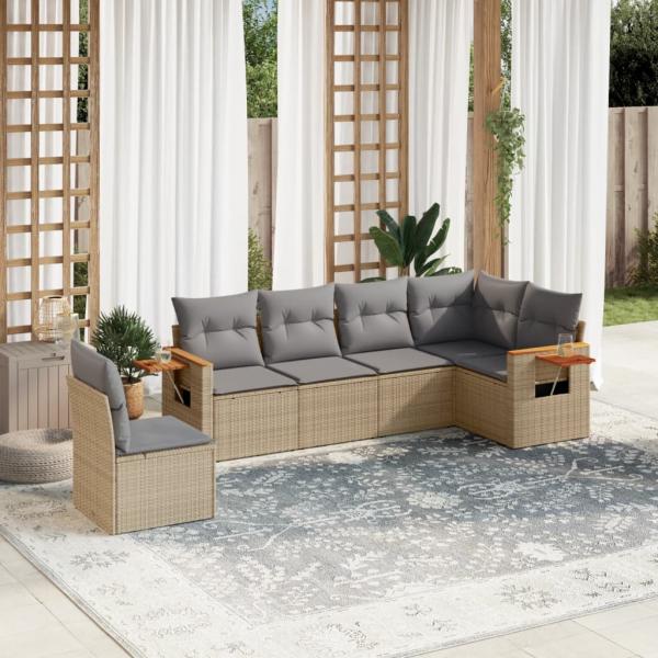 ARDEBO.de - 6-tlg. Garten-Sofagarnitur mit Kissen Beige Poly Rattan