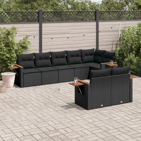 ARDEBO.de - 8-tlg. Garten-Sofagarnitur mit Kissen Schwarz Poly Rattan