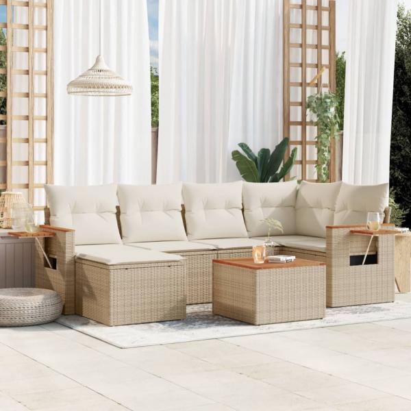 ARDEBO.de - 7-tlg. Garten-Sofagarnitur mit Kissen Beige Poly Rattan