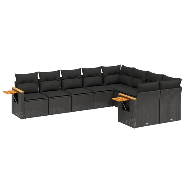 9-tlg. Garten-Sofagarnitur mit Kissen Schwarz Poly Rattan