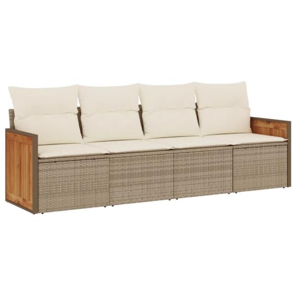 4-tlg. Garten-Sofagarnitur mit Kissen Beige Poly Rattan